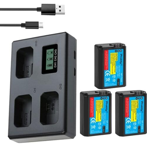 3 Pcs NP-FW50 NP FW50 2000mAh Battery + 3 card slots LCD Charger For Sony Alpha a6500 a6300 a6000 a5000 a3000 NEX-3 a7R