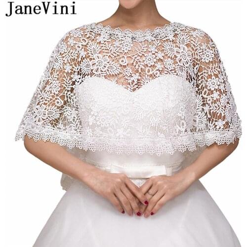 JaneVini White Beaded Collar Bridal Cape Wrap Lace Shoulder Bolero Wedding Evening Shawl Jackets Stoles Summer Veste Mariage