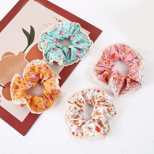 Big Size Sweet Lace Flower Scrunchies Women Romantic Pink Floral Hair rope Scrunchie Lace Edge Hair Ties Girls Hair accessories