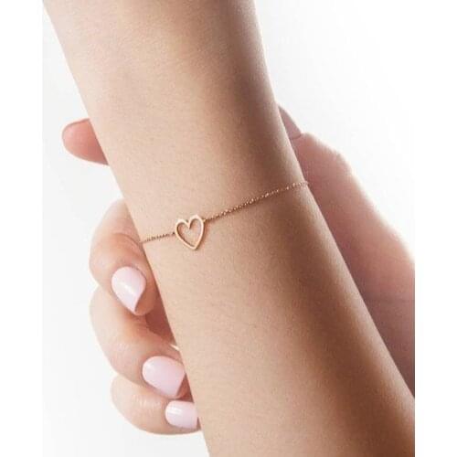 Fashion Bohemia Simple Heart Hollow Gold Color Hand Cuff Link Chain Charm Bracelet Bangle for Women Gold Bracelets Femme Jewelry