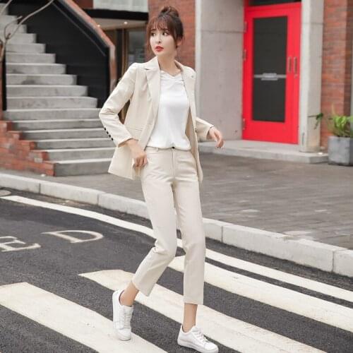 2020 Autumn Fashion Womens Suit Pants Set Temperament Slim Long Sleeve Jacket Small Blazer Female office suit two-piece