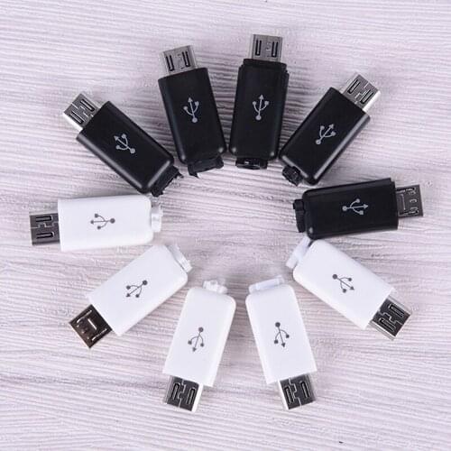 10/20pcs/Sets 4 In 1 DIY Micro USB Welding Type Male 4 Pin Plug Connector Plastic Cover White Black