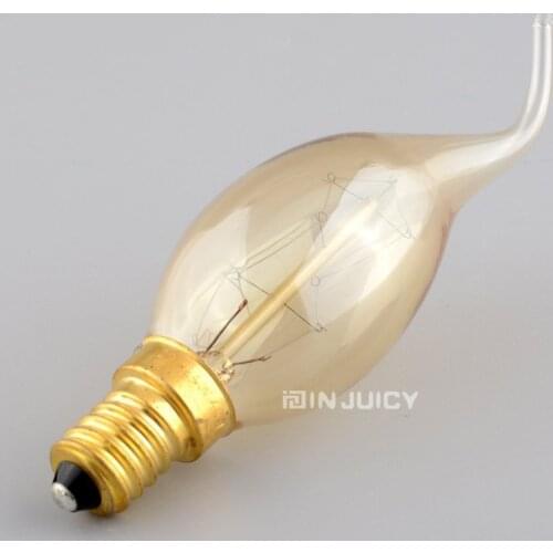 10PCS/LOT E14 Pull Tail Vintage Lamp Candle Bulb Edison Retro Tungsten Carbon Filament Light For Crystal Chandelier 110V Or 220V