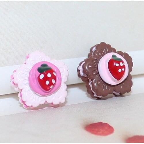 20PCS DIY Resin Flatback Kawaii Strawberry Biscuits Cake Cabochon Decoration Phone Shell Scrapbooking For Embellishmrents