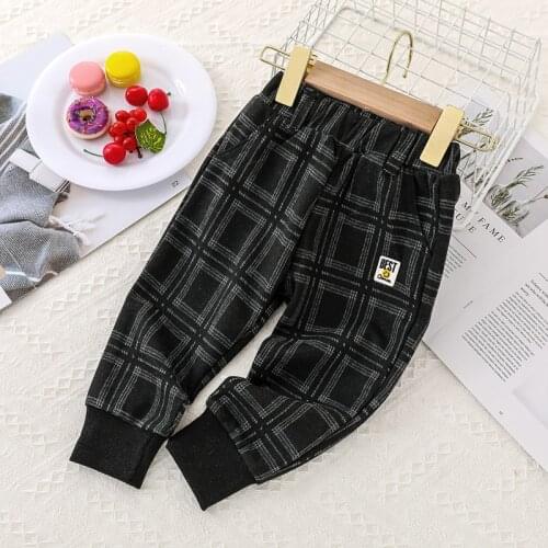 2021 Korean Children Autumn and Winter Pants Dark Gary Grid Printed Clothes for Boy Girls Toddler Child Clothes Warm