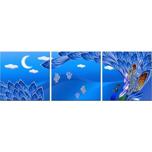 3 Piece Canvas Wall Art for Home Decor Blue peacocks Painting Picture Print On Canvas poster For Living Room wall decor