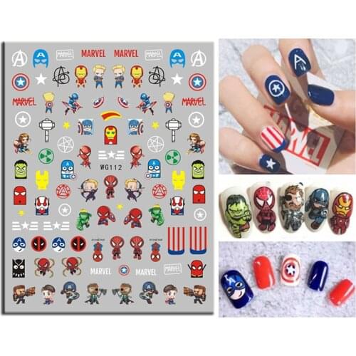 1 PC 3D Nail Sticker Marvel Spiderman Iron Man Foil Decals For Art Cartoon Nail Art Decorations Designs Tool Gift