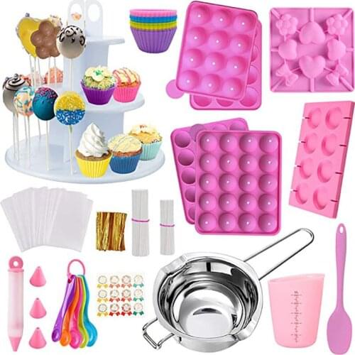 454Pcs Silicone Lollipop Mold Set Candy DIY Cake Mold Display Stand Baking Tools Snack Stall Set for Kitchen and Party