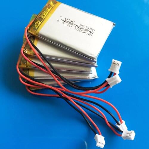 5pcs JST PH 2.0mm 2pin 3.7V 1000mAh Polymer Lithium Rechargeable Lipo battery 503450 for smart phone DVD mp3 Led Lamp camera