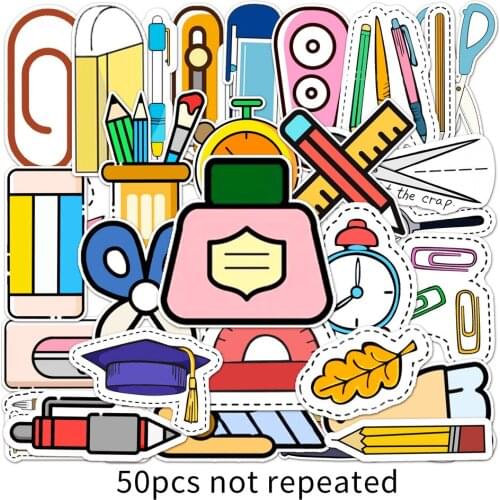 50pcs Cartoon Stationery Paper Stickers DIY Kawaii Journal Scrapbooking Daily Planner Stationery School Supplies Diary Sticker