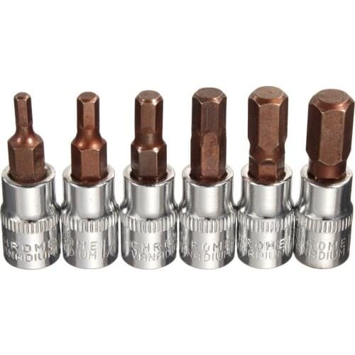 New 6pcs Aluminium Alloy Metric 1/4" Drive Hex Bit Socket Set For Parbuckle Screw