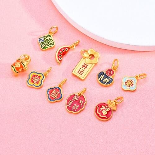 Alluvial Gold Accessories Lucky Beads DIY Necklace Bracelet Pendant Brass Real Gold Plating Color Retention for a Long Time