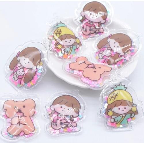 8Pcs 35mm Double Sided Printed Girl Bear Sequins Appliques for DIY Clothes Patches Headwear Clips Bow Pendant Decor Accessories
