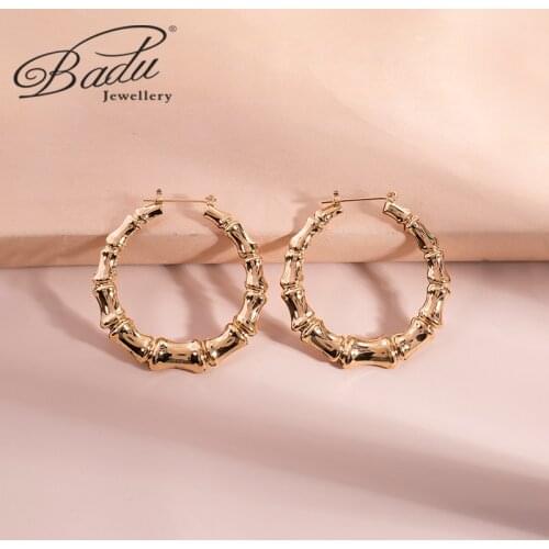 Badu Large Gold Hoop Earrings for Women 2021 Girl Hollow Out Bamboo Circle Earrings Copper Trendy Party Jewelry Accessories Gift
