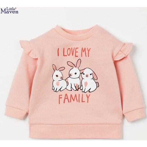 Little Maven New Autumn Spring Kids Pinkish Rabbit Bunny Fleece Ruffle Cotton Full- sleeved 2-7yrs O-neck Girls Hoodies Sweaters