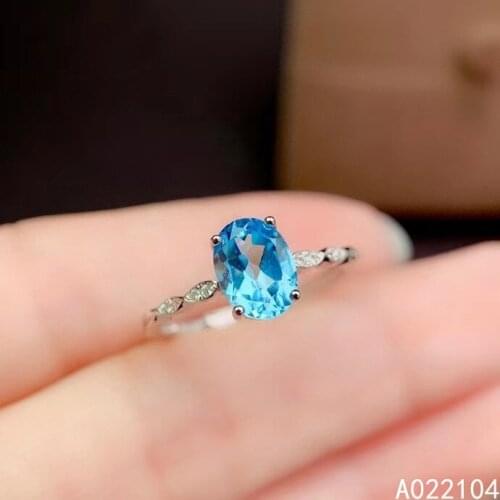KJJEAXCMY fine jewelry 925 sterling silver inlaid Natural Swiss blue topaz women vintage lovely oval adjustable gem ring support