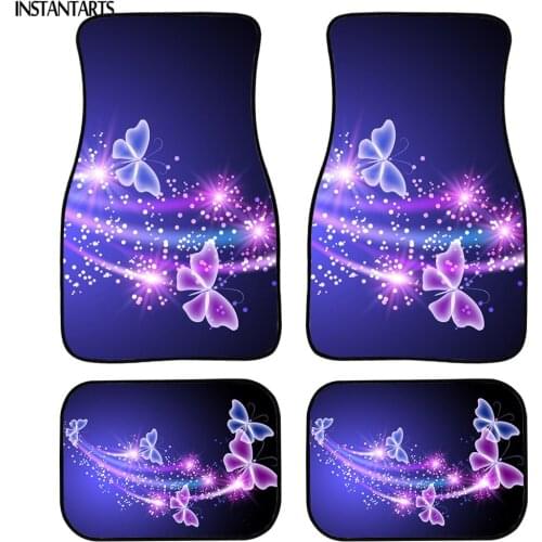 INSTANTARTS Fashion Butterfly Pattern Set of 4 Car Protector Custom Floor Mats for Cars Front and Back Rubber Floor Mats Comfy