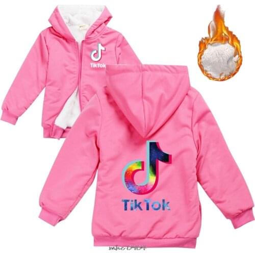 Tik Tok Baby Boys Girls Hooded Jacket Coat Winter Kids Windbreaker for Boy Plus Thicken Velvet Outerwear Children Clothes