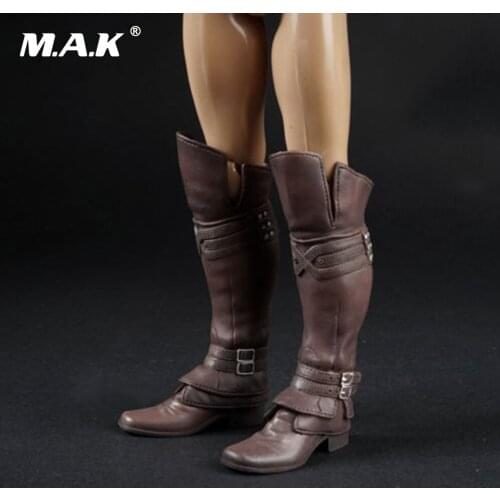 1/6 Male Brown Long Boots Shoes Model with Feet fit For 12" Body Collections Toys