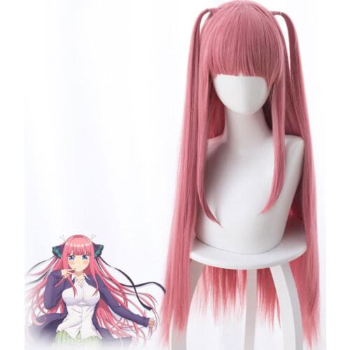 Fifth-half Flower Wedding Bride Nakano Nono Sand Pink Ponytail Cos Wig Anime Cosplay Game Long Straight Female Kawaii Hair Wig
