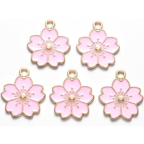 10Pcs Pink Sakura Flower Charms Alloy Enamel Pendants Charms for Jewelry Making Earrings Key Chains Fashion Jewelry Accessories