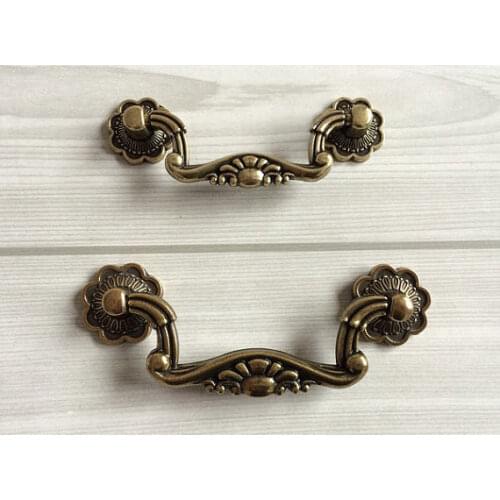3" 3.75" Shabby Chic Dresser /Drawer Pulls Handles Antique Bronze Sun Flower /Cabinet Handle Vintage Furniture Drop Bail 76 96mm