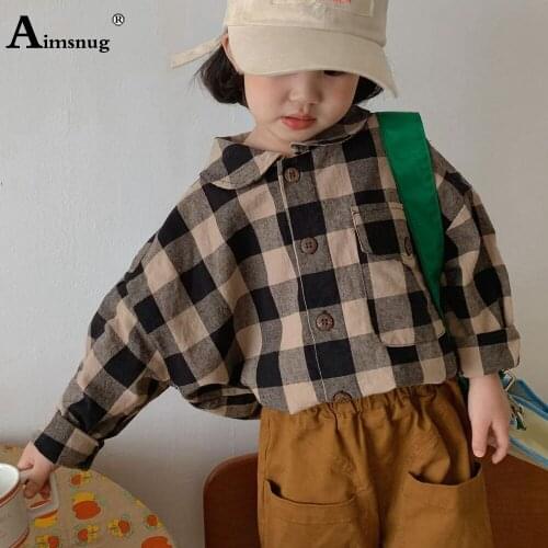 Unisex Shirt blusas Children Elegant Fashion Plaid Shirt Student Autumn Blouse Kids Clothing 2021 Single Breasted Top Streetwear