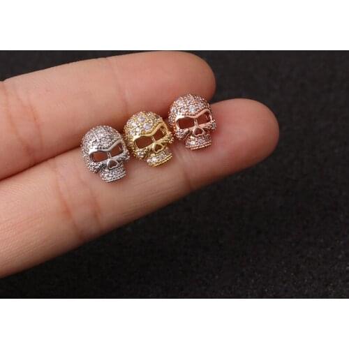 1 PCS Trendy Cute Small Micro Pave CZ Skull Ear Stud Cuff Earrings Gold Color Screw Back Stainless Steel Bar Ball Ear Jewelry