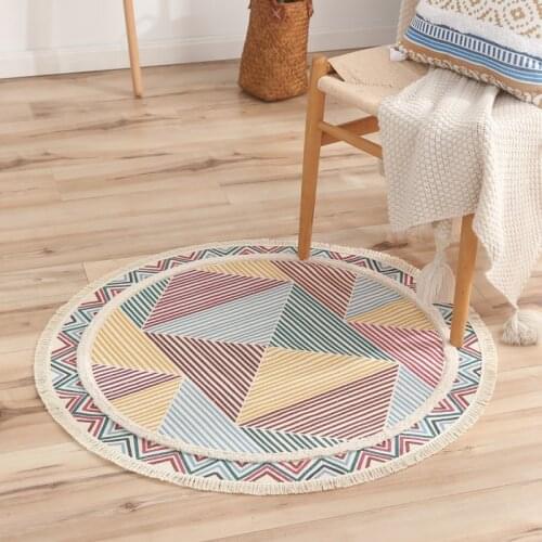 Nordic Carpet Cotton Woven Printed Round Carpet Home Bedroom Decoration Floor Mat Chair Mat Tufted Living Room Rugs