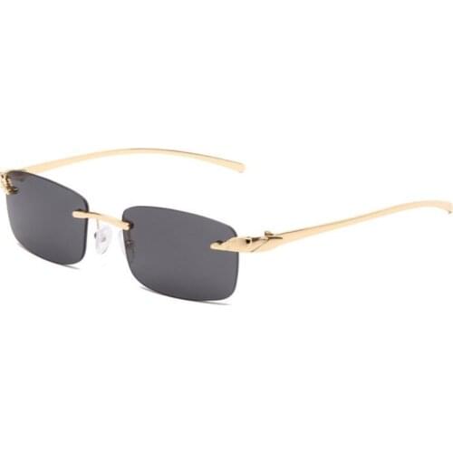 Vintage Unique Cheetah Rimless Rectangle Sunglasses Women Candy Colors Clear Lens Eyewear Brand Designer Men Sun Glasses