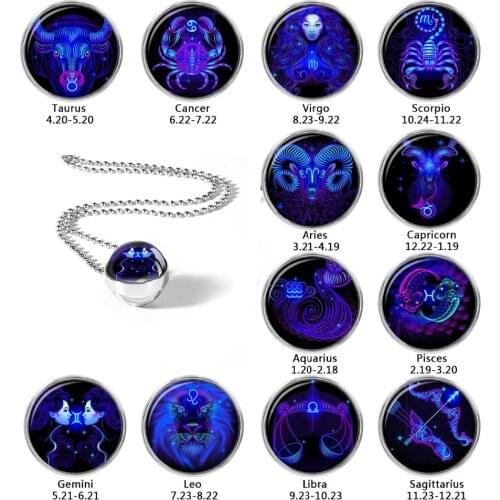 Glass Constellations Double Sided Necklace Art Pendant Necklaces For Women Men Fashion Jewelry Drop Shipping Couple Gift