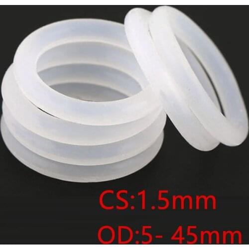 10pcs VMQ O Ring Gasket White Food Grade Silicon Rubber O-Ring Seals CS 1.5mm OD 5-45mm Washer Waterproof O Shape Rubber