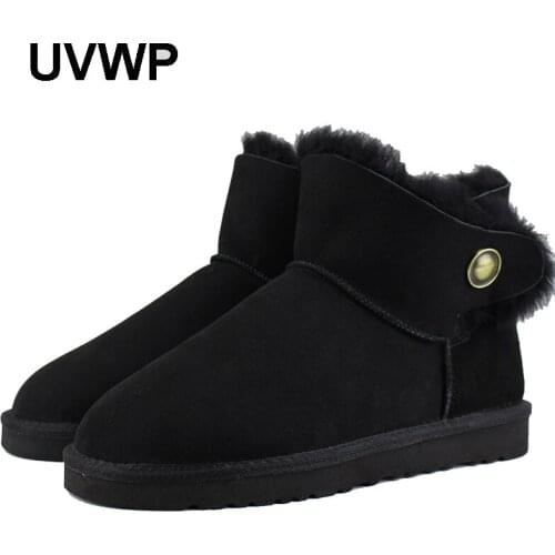 UVWP Fashion Genuine Sheepskin Leather Women Snow Boots 100% Natural Fur Winter Boots Warm Wool Ankle Boots Women Boots