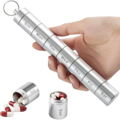 Waterproof Pill Box Metal Storage Week Storage Organizer Pill Box Portable 7 Day Sealed Medicine Bottle Key Chain Outdoor Travel