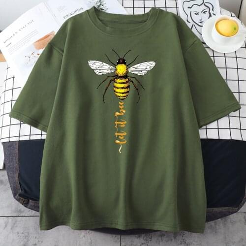 Creativity Let It Bee Letters Printing Women T Shirts Summer Short Sleeve Tops Round Neck Tee Shirts Oversize Fashion T Shirt
