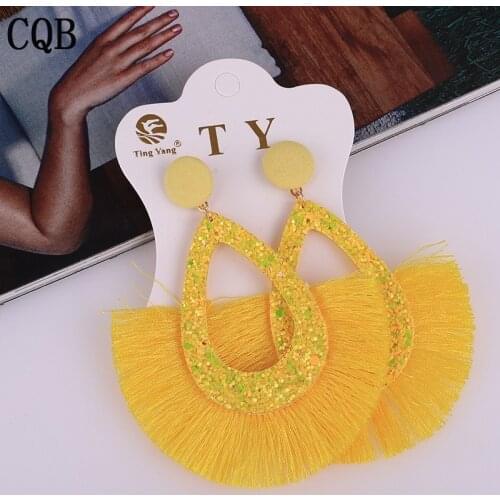 Fashion jewelry fringe tassel earrings yellow fashion sequins ladies earrings 2020 bohemian style geometric personality party