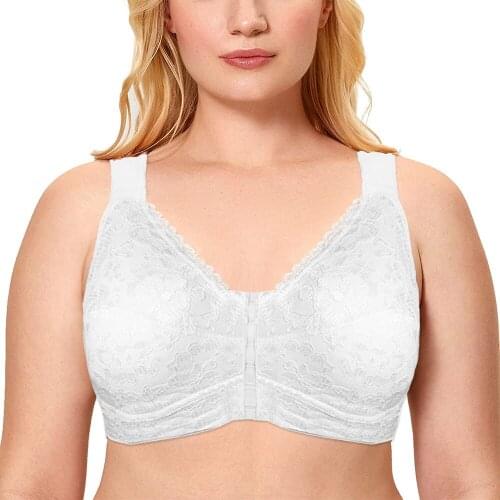 Plus Size Bra Wirefree Lace Ladies Front Closure Racerback Big Size Bras 32 34 36 38 40 42 44 46 48 50 C D DD E F G H