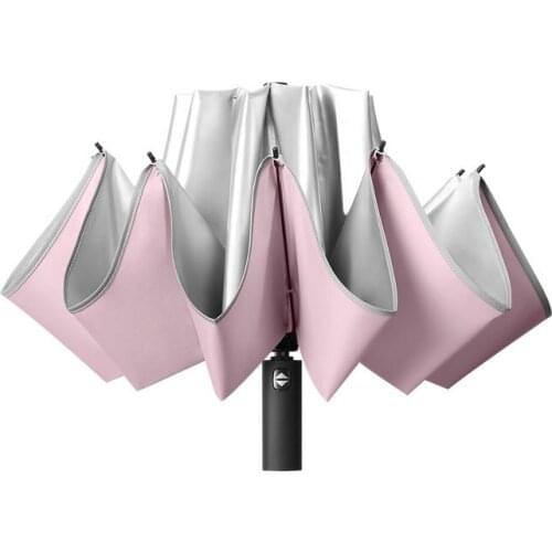 10k Umbrella Female Rainproof Windproof Reflective Umbrella Rain Women Anti-UV Umbrellas Pink Three Folding Automatic Umbrellas