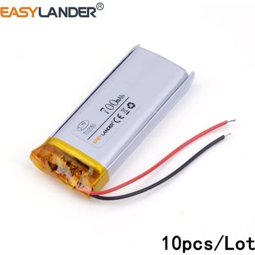 10pcs /Lot 700mAh 702050 3.7v lithium Li ion polymer rechargeable battery For Mp3 headphone DVD E-book bluetooth headset camera