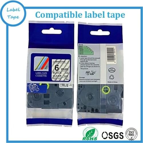 10 packs TZe-111 6mm Black on Clear TZ-111 compatible label tapes for ptouch label printers