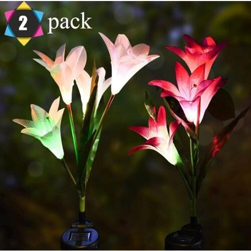 2 Pack Outdoor Solar Garden Light Lily Flower Multi-color Changing LED Solar Lamp For Lawn Patio Backyard Valentines Day Gifts