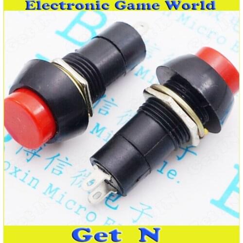 20pcs Flashlight Switch PBS-11A 12MM 2DIP Pins with Hole Self Locking Power ON/OFF Switches Push Button Red