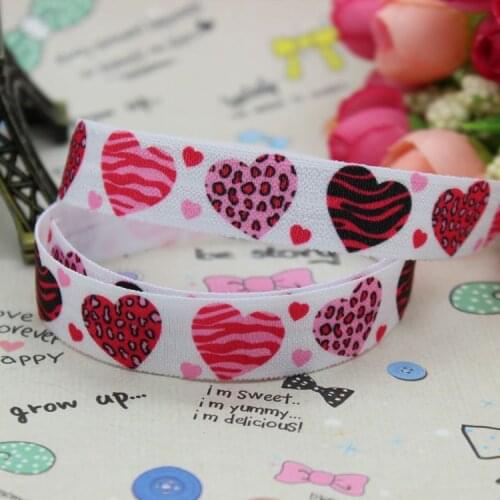 5/8 inch Free shipping Fold Over Elastic FOE Valentine printed ribbon headband hair band diy decoration wholesale OEM B129