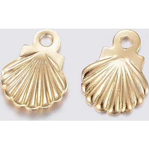 100pcs Shell Pendants 304 Stainless Steel Charms Spacer Beads for DIY Jewelry Making Necklaces Bracelets Golden Color