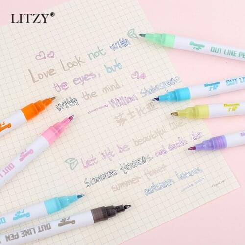8pcs/set Double Line Pen Gift Writing and Drawing Double Line Outline Pen Mark Highlighter Pen Office School Stationery Supplies