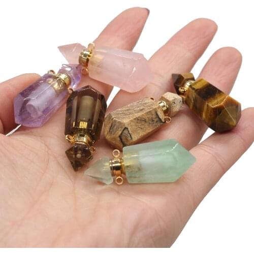 Natural Stone Perfume Bottle Pendant Section Hexagon Semi-precious For Jewelry Making DIY Necklace Accessory