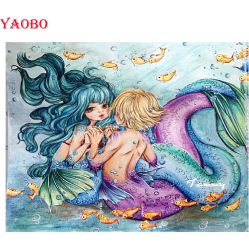 Full Diamond Embroidery Cartoon mermaid couple DIY 5D Diamond Painting rhinestone Mosaic picture 3D Round Square Cross Stitch