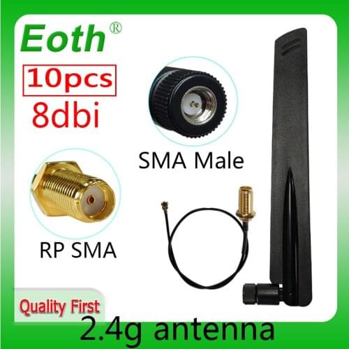 10pcs wholesale 2.4GHz Antenna wifi antenna 8dBi SMA Male Connector 2.4 ghz antena +21cm RP-SMA to ufl./ IPX 1.13 Pigtail Cable