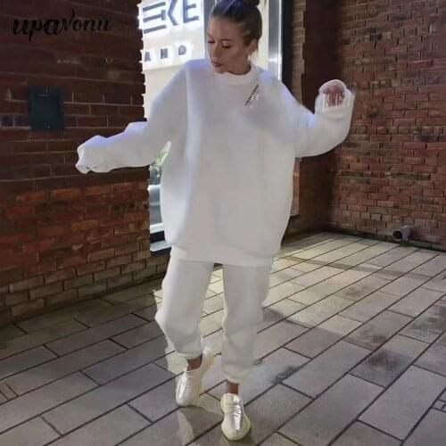 Free Shipping Casual Letter Sweatpants Set 2021 O-neck Long Sleeve Pullover Sweater & Long Pants Two-piece Loose Sportswear Set