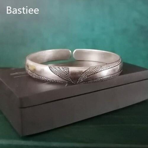 Bastiee 999 Silver Sunlight Bracelet Men Bangles For Women Hmong Handmade Vintage Chinese Luxury Jewelry Bangles Armband argent